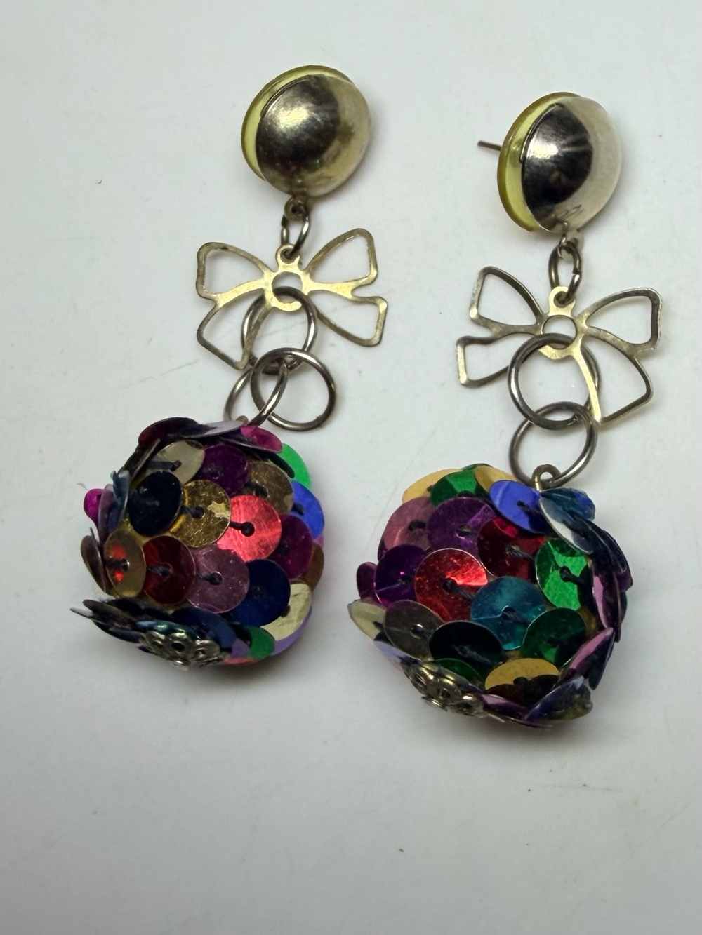 Multicolor Sequin Ball Drop Bow Earrings